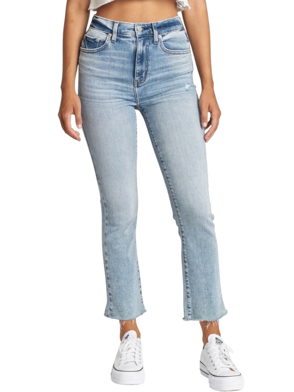 DAZE Shy Girl Crop Flare Jeans Womens Size 26 Light Blue High Rise 90s Denim